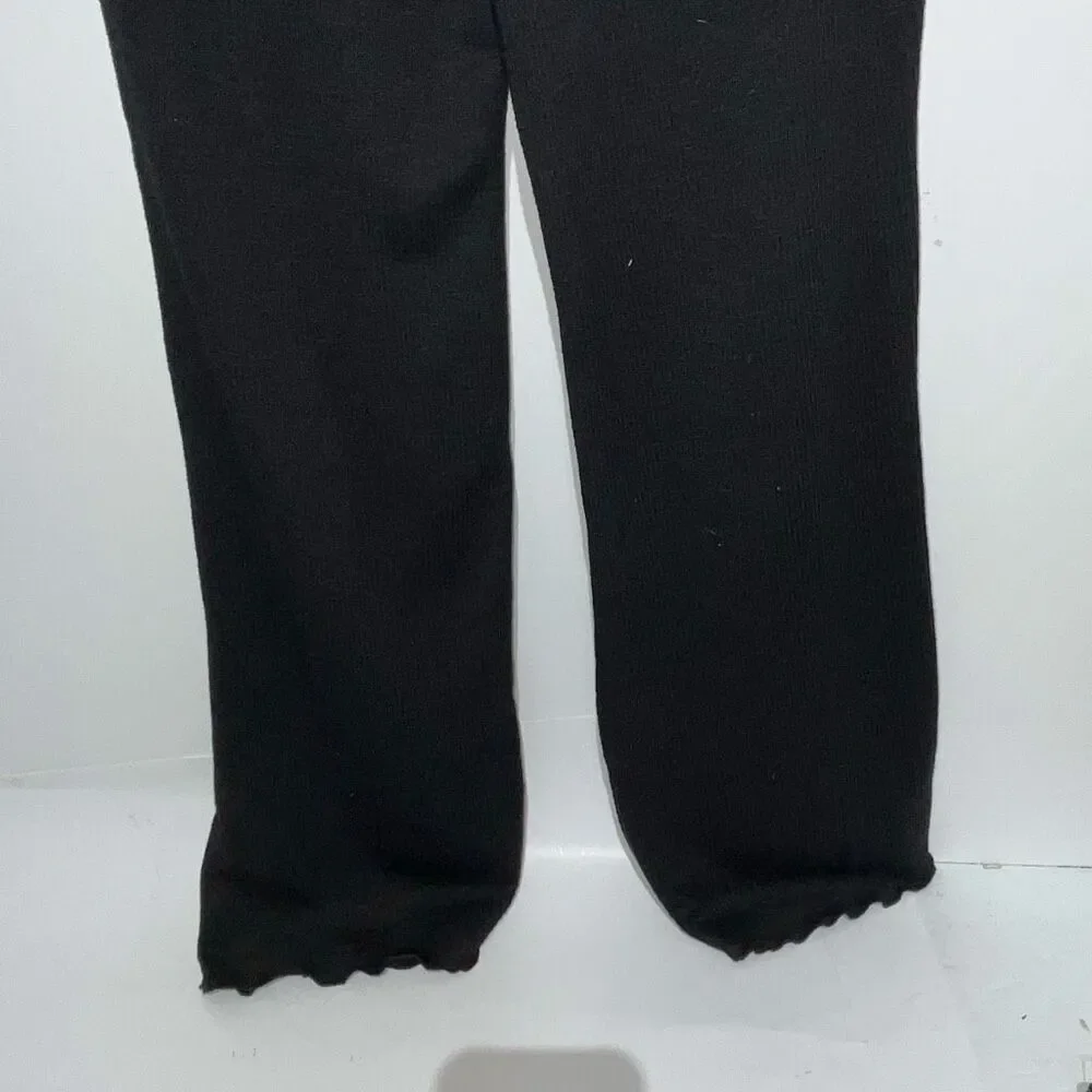 5B Style Women's Black Ribbed Elastic Waist Straight Leg Pants Large‎ NWT